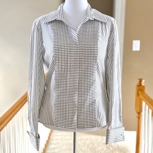 Jones New York Signature Button Down Shirt Striped Stretch Cotton Blend Size L